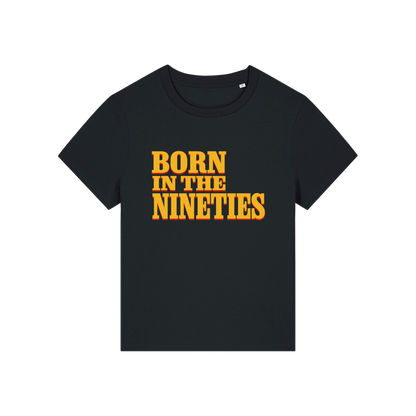 black slogan t-shirt with 'born in the nineties'
