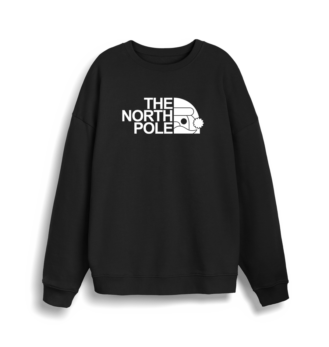 black christmas sweater with the slogan 'the north pole'