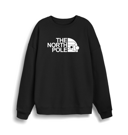 black christmas sweater with the slogan 'the north pole'