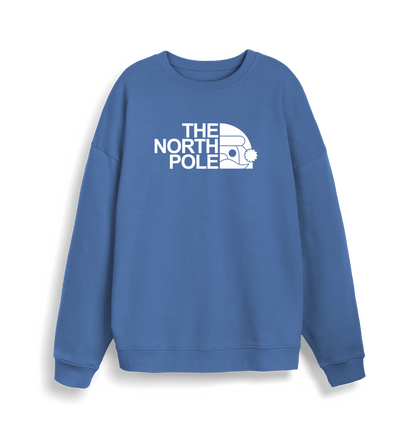 blue christmas sweater with the slogan 'the north pole'