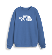 blue christmas sweater with the slogan 'the north pole'