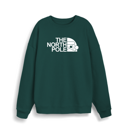 green christmas sweater with the slogan 'the north pole'