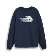 navy christmas sweater with the slogan 'the north pole'