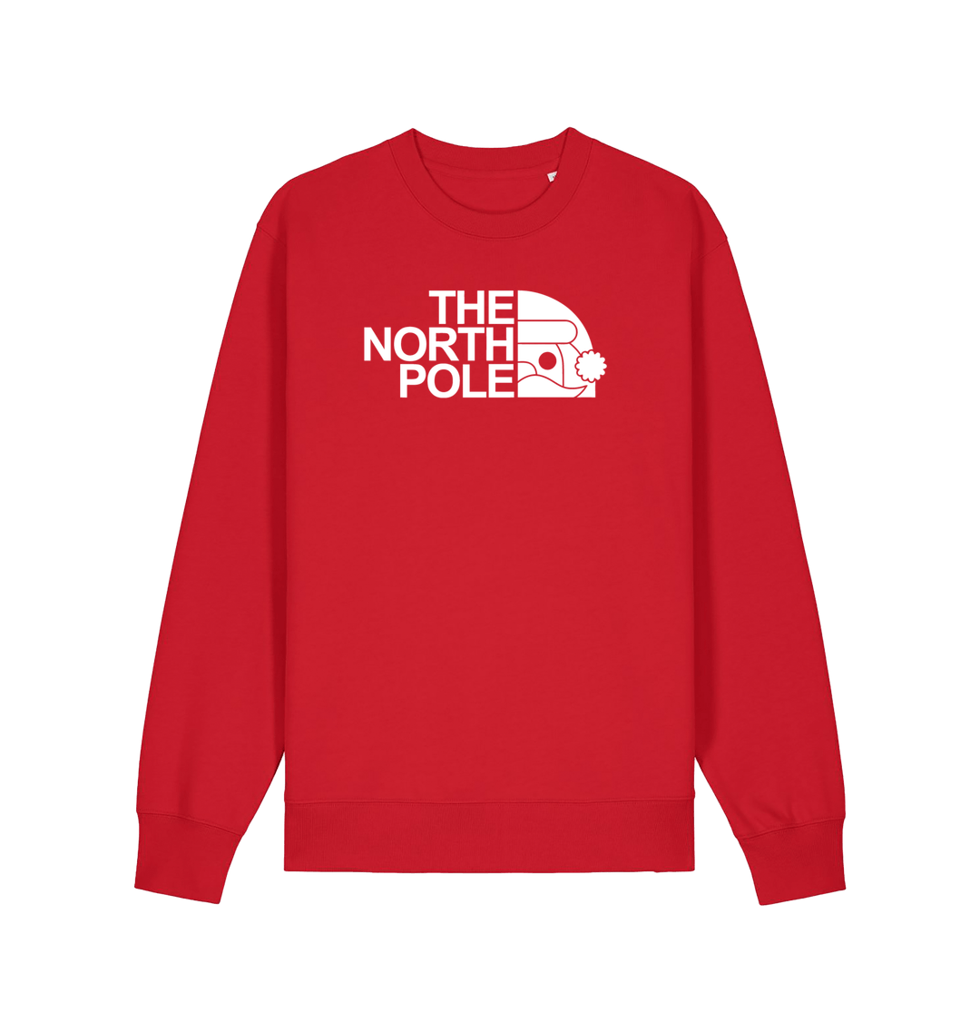 red christmas sweater with the slogan 'the north pole'