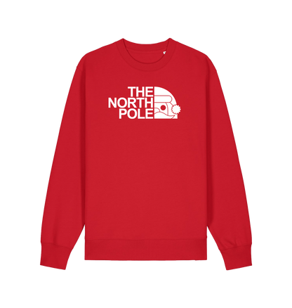 red christmas sweater with the slogan 'the north pole'