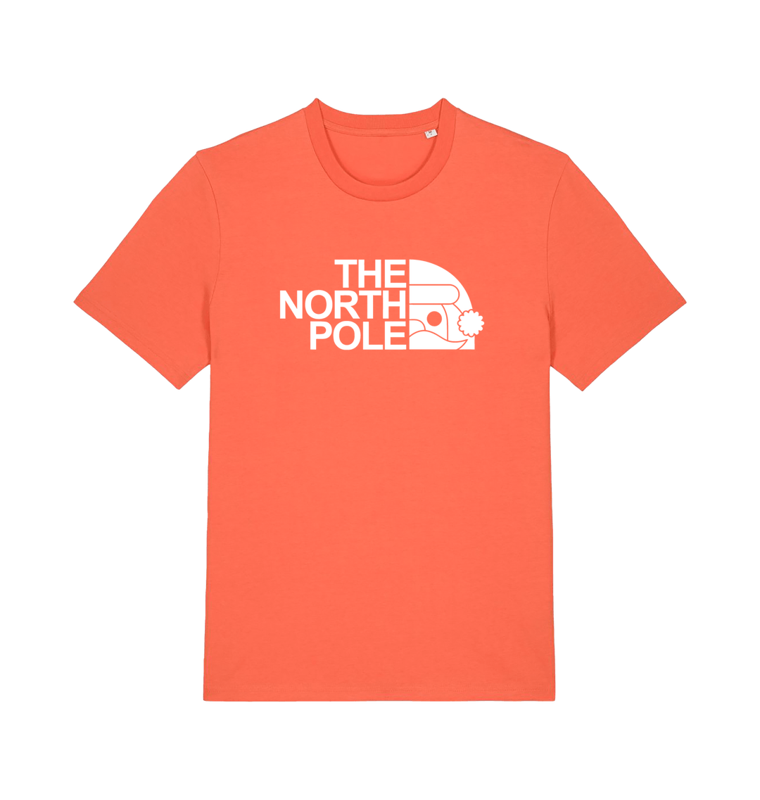 orange christmas t-shirt with the slogan 'the north pole'