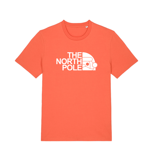 orange christmas t-shirt with the slogan 'the north pole'