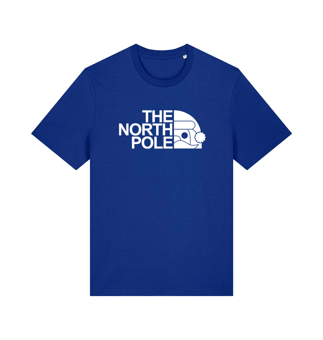 royal blue christmas t-shirt with the slogan 'the north pole'