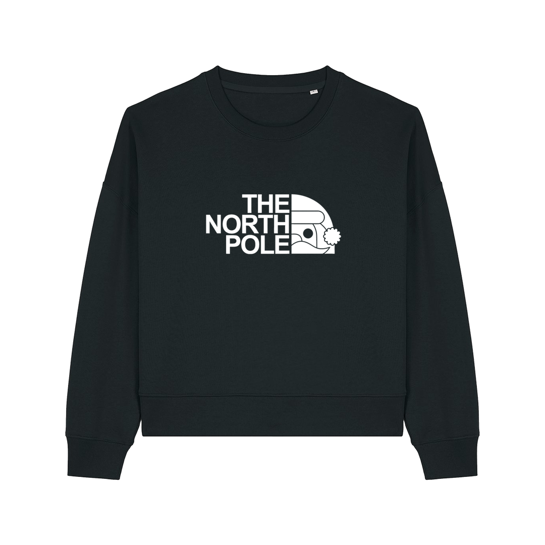 black christmas sweater with the slogan 'the north pole'