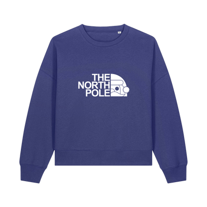 blue christmas sweater with the slogan 'the north pole'