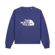 blue christmas sweater with the slogan 'the north pole'