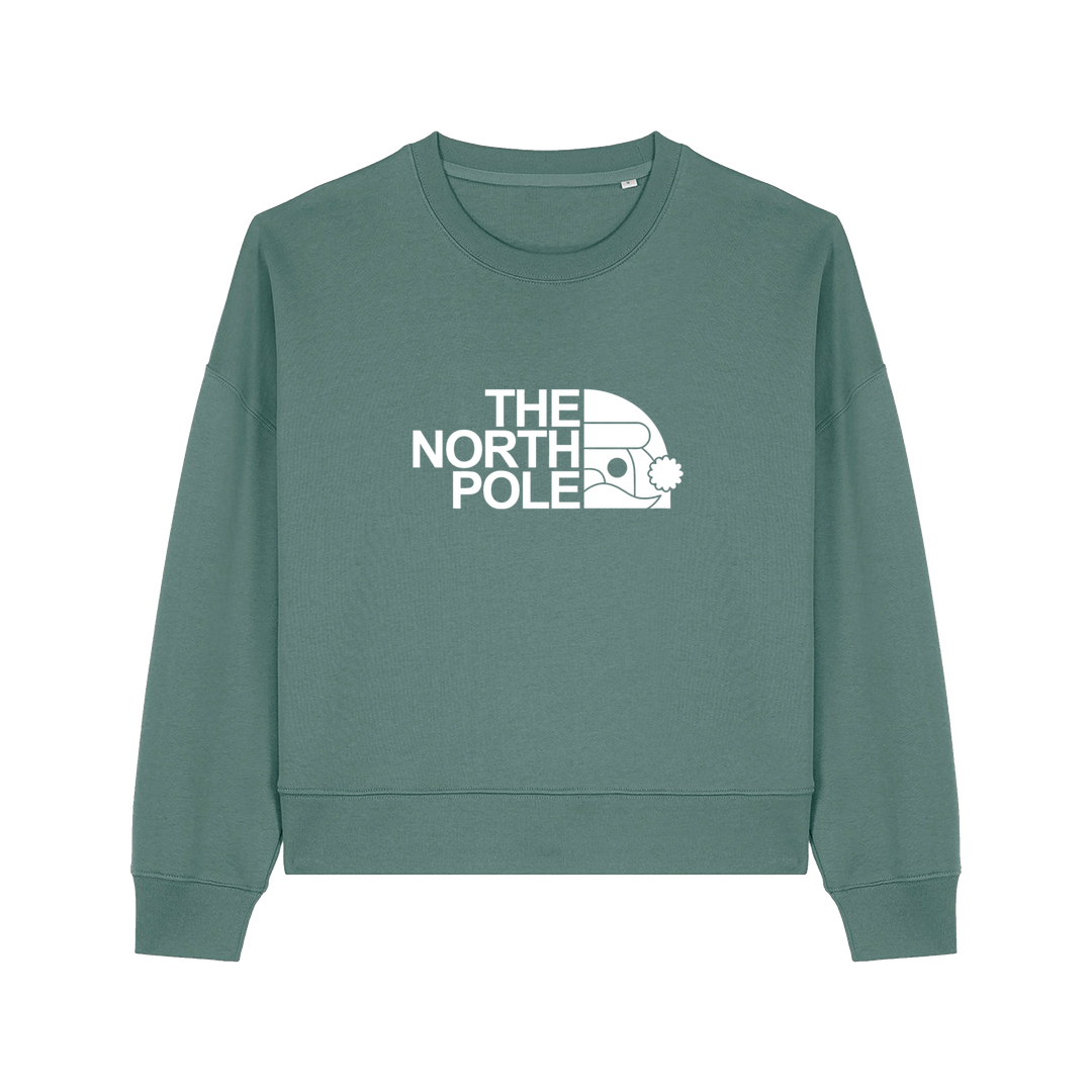 green christmas sweater with the slogan 'the north pole'