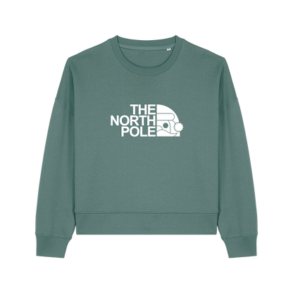 green christmas sweater with the slogan 'the north pole'