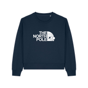 navy christmas sweater with the slogan 'the north pole'