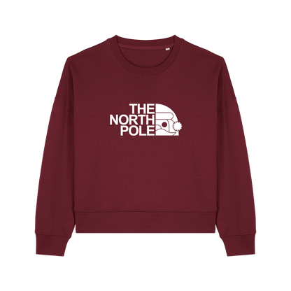 burgundy christmas sweater with the slogan 'the north pole'