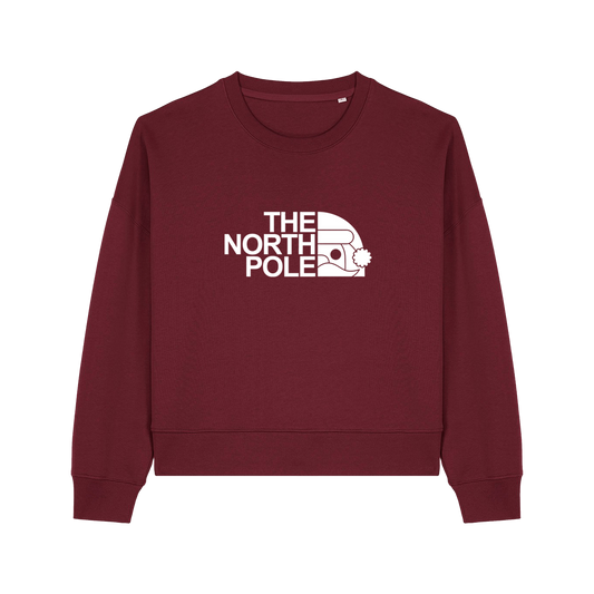 burgundy christmas sweater with the slogan 'the north pole'