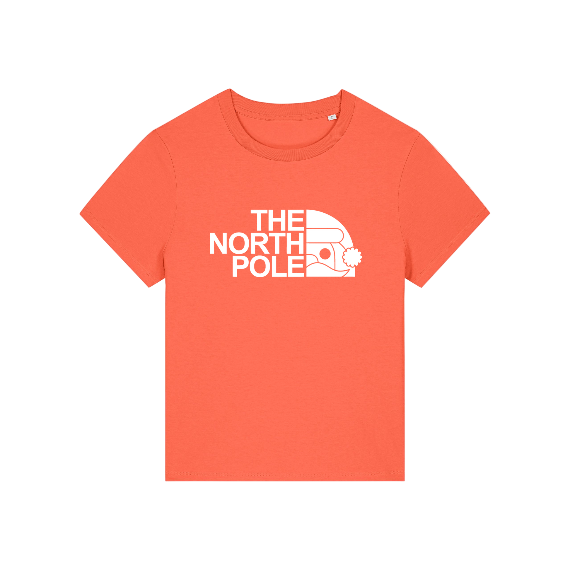 orange christmas t-shirt with the slogan 'the north pole'