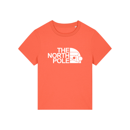 orange christmas t-shirt with the slogan 'the north pole'