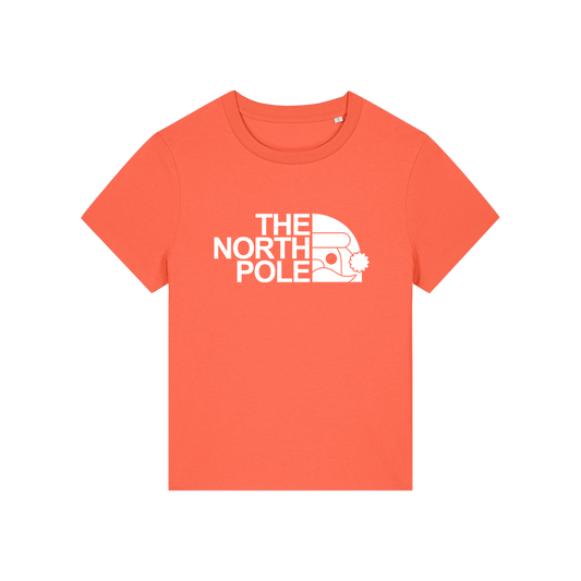 orange christmas t-shirt with the slogan 'the north pole'
