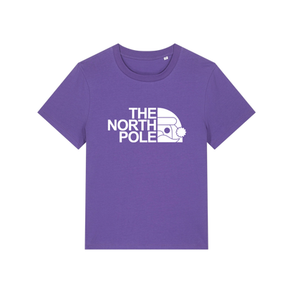 purple christmas t-shirt with the slogan 'the north pole'