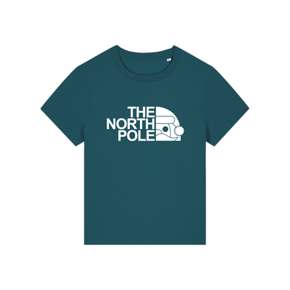 teal christmas t-shirt with the slogan 'the north pole'