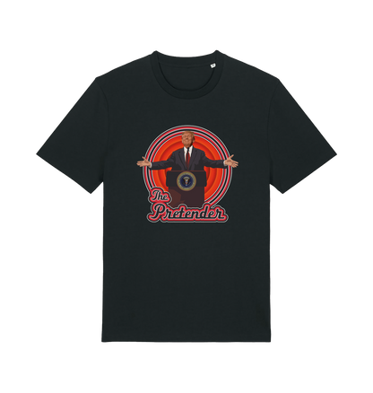 black music t-shirt with the graphic of the 47th president and the slogan 'the pretender'
