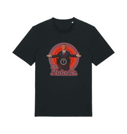 black music t-shirt with the graphic of the 47th president and the slogan 'the pretender'