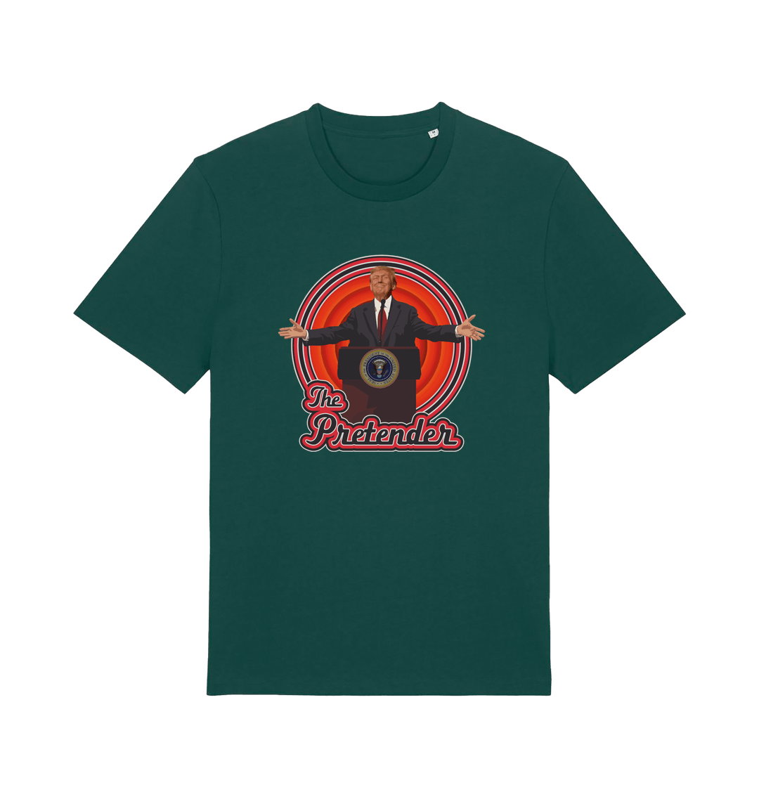 green music t-shirt with the graphic of the 47th president and the slogan 'the pretender'