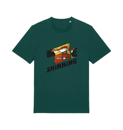 green geek t-shirt with 'the shinning' and a cartoon graphic inside 