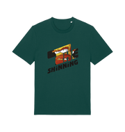 green geek t-shirt with 'the shinning' and a cartoon graphic inside 