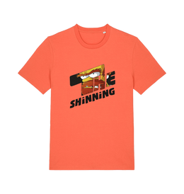 orange geek t-shirt with 'the shinning' and a cartoon graphic inside 
