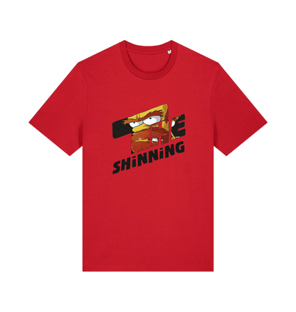 red geek t-shirt with 'the shinning' and a cartoon graphic inside 