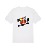 white geek t-shirt with 'the shinning' and a cartoon graphic inside 