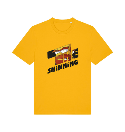 yellow geek t-shirt with 'the shinning' and a cartoon graphic inside 