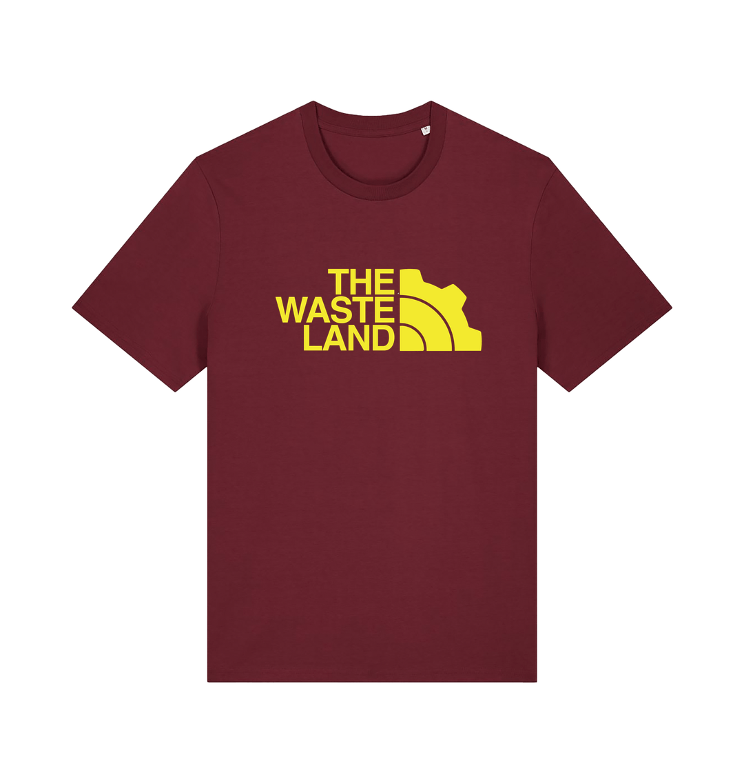 burgundy gaming t-shirt with the slogan 'the wasteland'