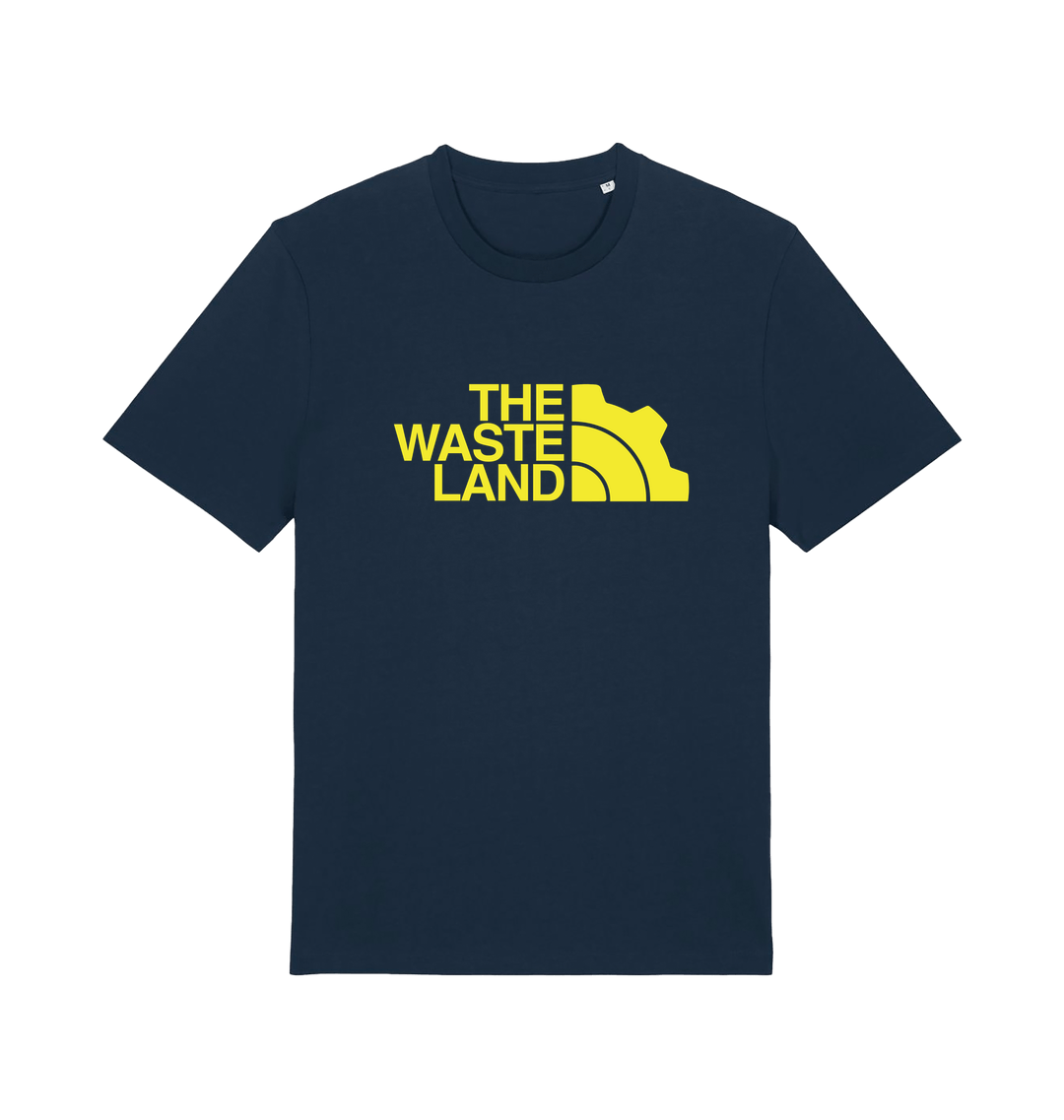 navy gaming t-shirt with the slogan 'the wasteland'