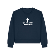 navy christmas sweater with the slogan 'this girl hates christmas'