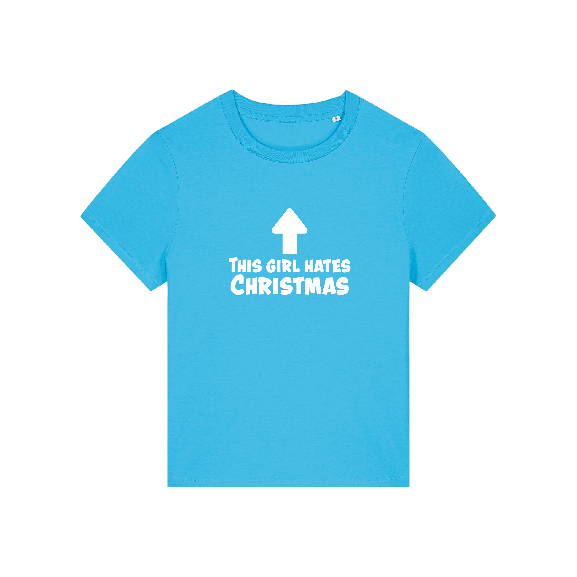 blue christmas t-shirt with the slogan 'this girl hates christmas'