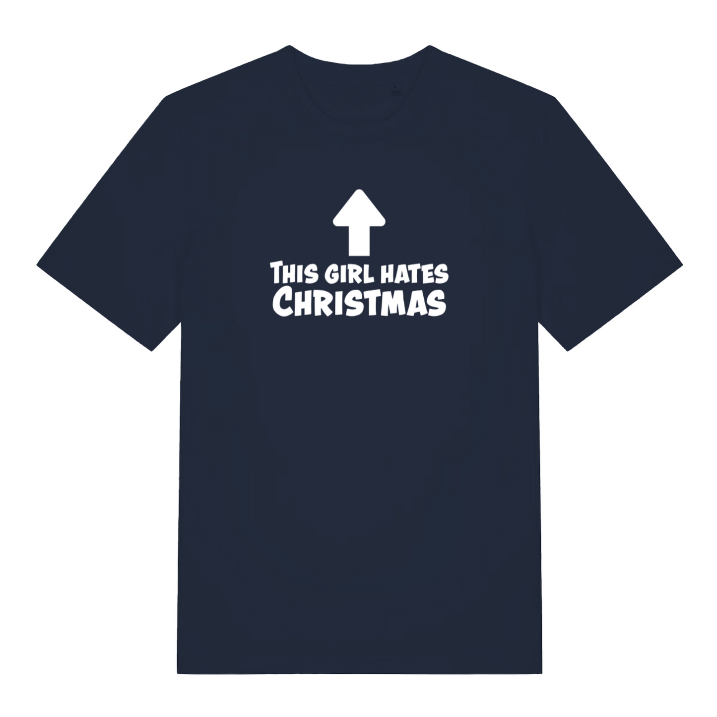 navy women's christmas slogan t-shirt with the text 'this girl hates christmas'