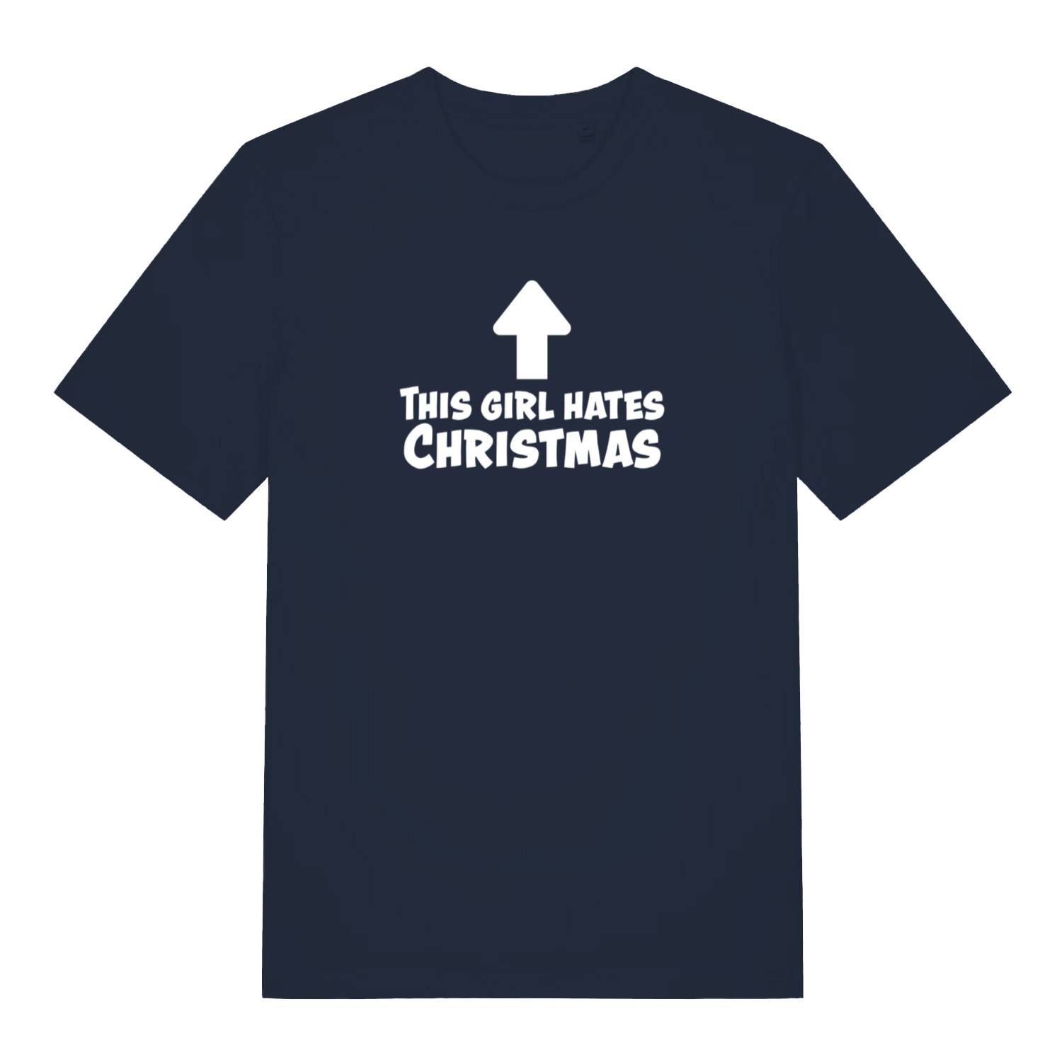 navy women's christmas slogan t-shirt with the text 'this girl hates christmas'