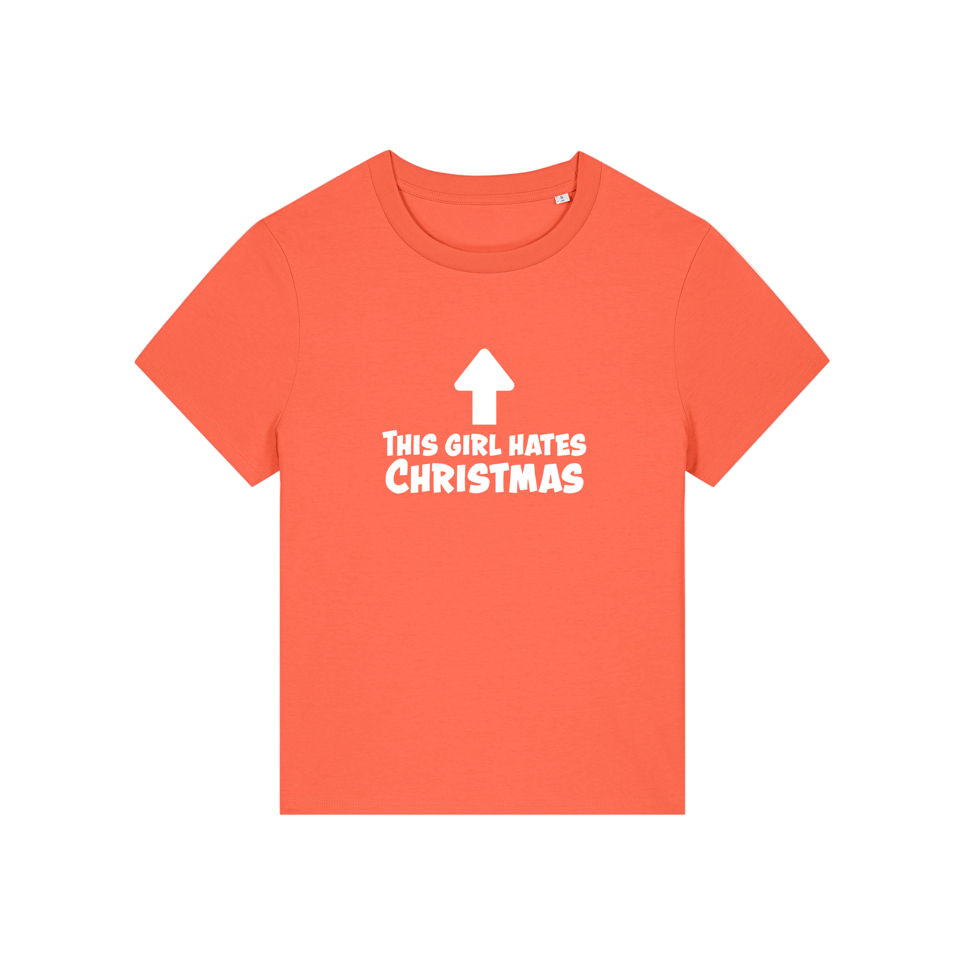 orange christmas t-shirt with the slogan 'this girl hates christmas'