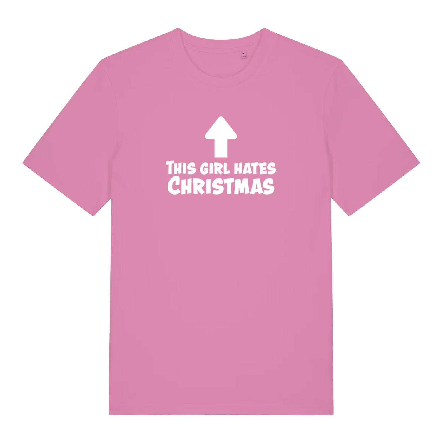pink women's christmas slogan t-shirt with the text 'this girl hates christmas'