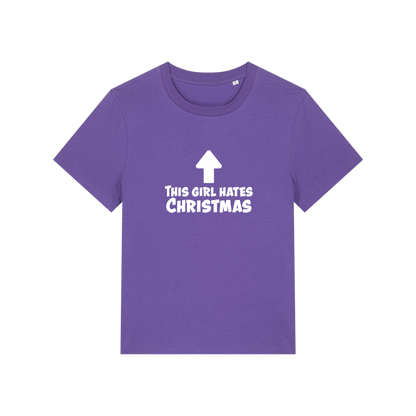 purple christmas t-shirt with the slogan 'this girl hates christmas'