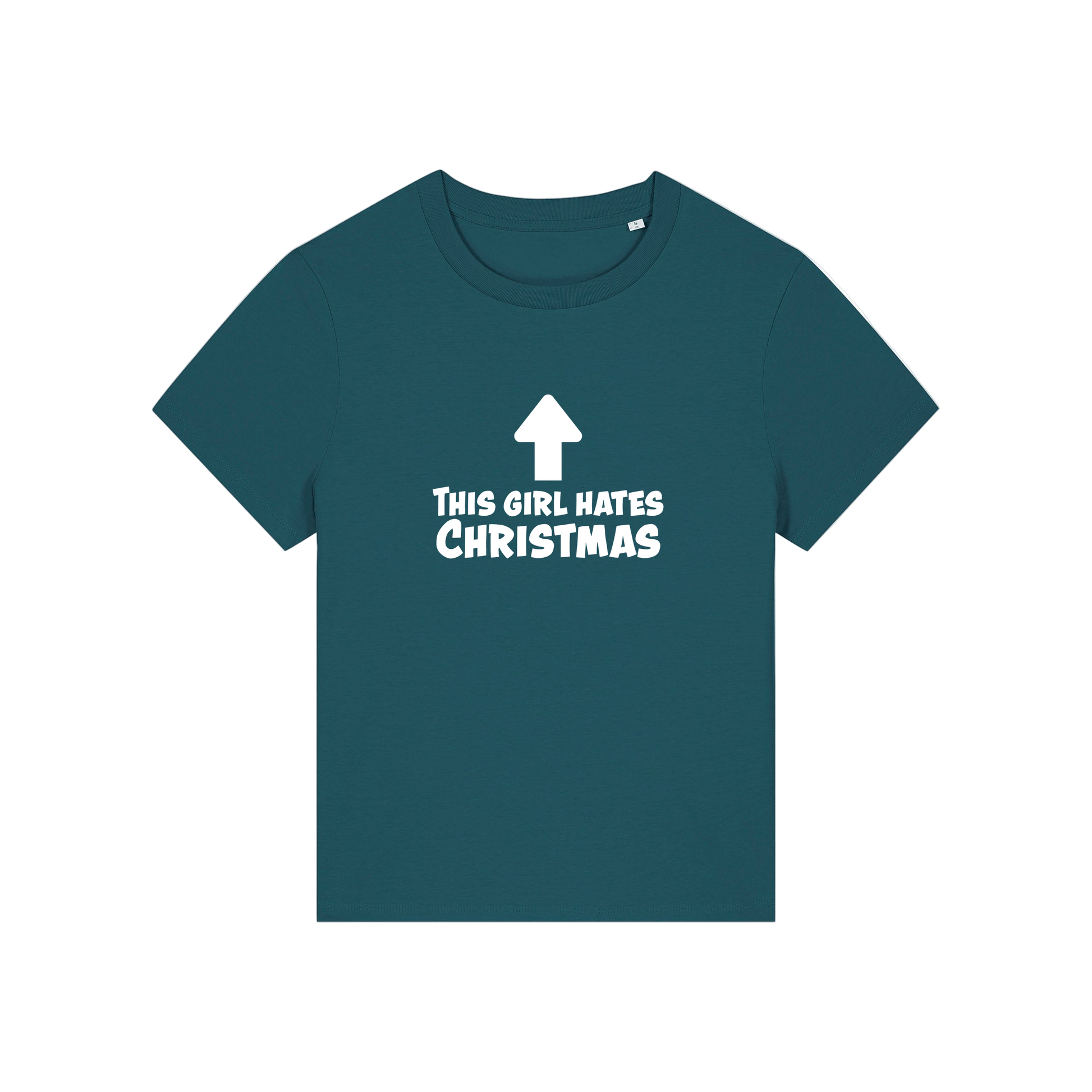 teal christmas t-shirt with the slogan 'this girl hates christmas'