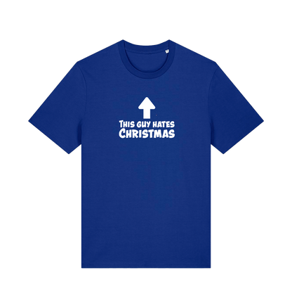 blue christmas t-shirt with the slogan 'this guy hates christmas'