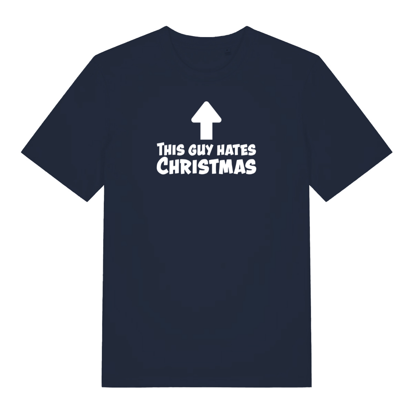 navy xmas t-shirt with the slogan 'this guy hates christmas'