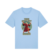 light blue funny jesus t-shirt with the graphic of a robed man and the slogan 'thou shalt not shave'