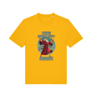yellow funny jesus t-shirt with the graphic of a robed man and the slogan 'thou shalt not shave'