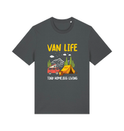 grey graphic t-shirt with a campervan and the slogan 'van life tiny home big living'