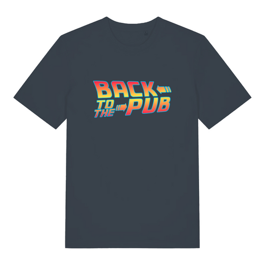 ink grey slogan t-shirt with the text 'back to the pub'